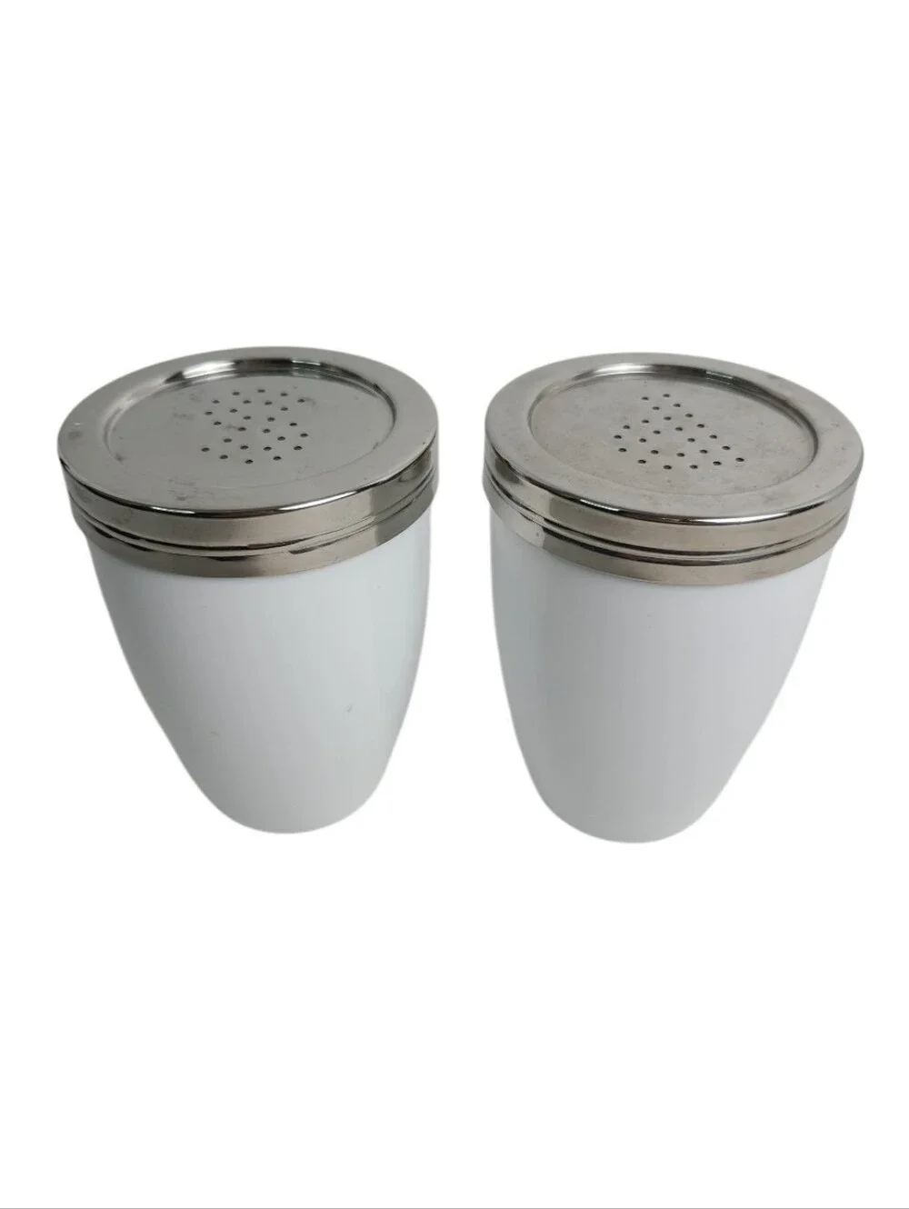 Crate And Barrel White and Silver Salt & Pepper Shaker Set - Home Accents